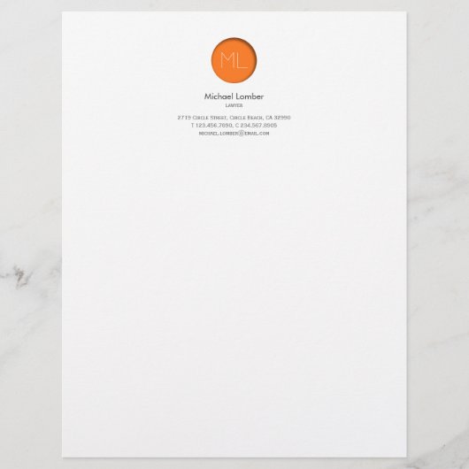 En-tête de lettre orange de dessus de monogramme (Devant)