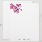 En-tête De Lettre Orchidée rose Aquarelle (Devant / Derrière)