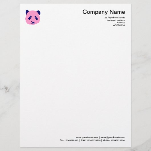 En-tête De Lettre Panda - Rose (Devant)