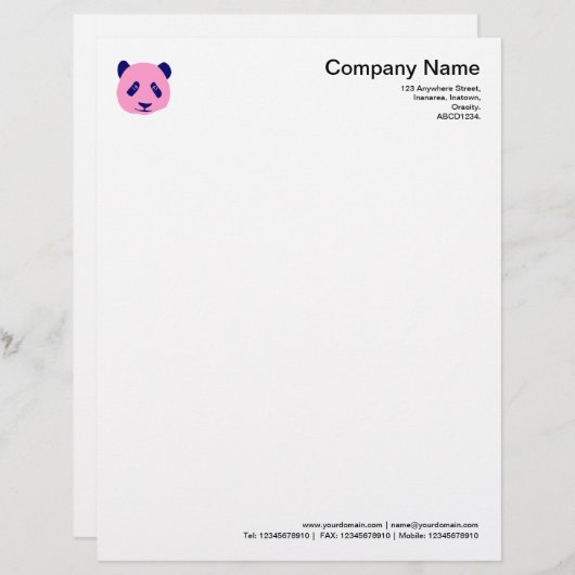 En-tête De Lettre Panda - Rose (Devant / Derrière)