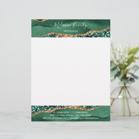 En-tête De Lettre Parties scintillant Or Vert Agate Emerald (Debout devant)