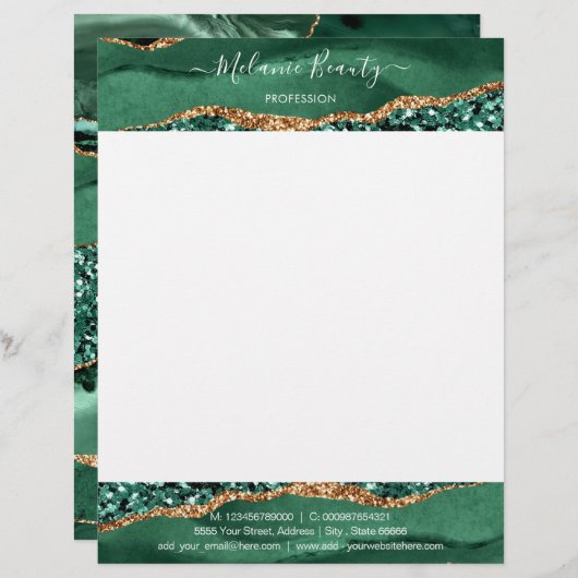 En-tête De Lettre Parties scintillant Or Vert Agate Emerald (Devant / Derrière)
