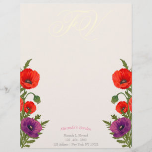 En-tête De Lettre Pavot à fleurs Monogramme Floral Business Lethead