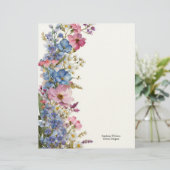 En-tête De Lettre Personalized Blue Pink White Wildflowers Florals  (Debout devant)