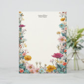En-tête De Lettre Personalized Pink Yellow Teal Wildflowers  (Debout devant)