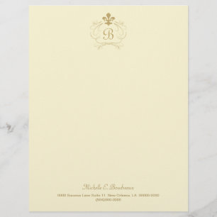 En-tête De Lettre Personnalisée Champagne Gold Fleur de Lis Monogram