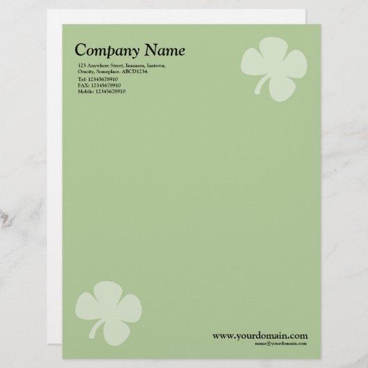 En-tête De Lettre Personnalisée Clover - Vert (Devant / Derrière)