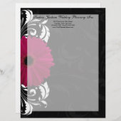 En-tête De Lettre Personnalisée Fuchsia Scroll Gerbera Daisy avec noir et blanc (Devant / Derrière)
