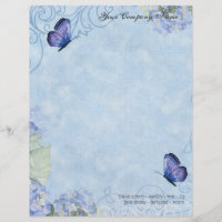 Hortensias bleus, papillon et floral moderne de