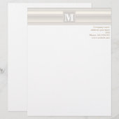 En-tête De Lettre Personnalisée Monogramme rayures beiges (Devant / Derrière)