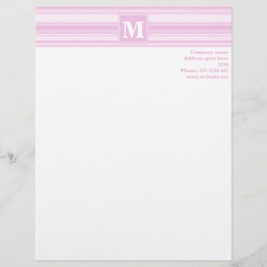 En-tête De Lettre Personnalisée Monogrammes à rayures roses pour bébé (Devant)