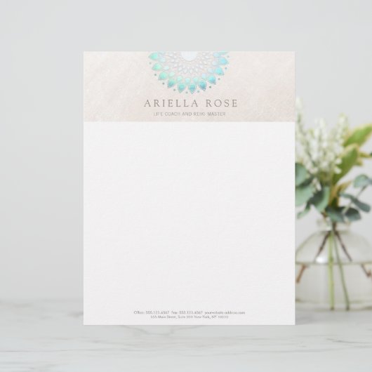 En-tête De Lettre Personnalisée Turquoise Lotus Mandala (Debout devant)