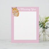 En-tête De Lettre Petit Hamster mignon tenant une fleur "Missing You (Debout devant)