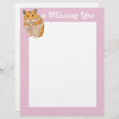 En-tête De Lettre Petit Hamster mignon tenant une fleur "Missing You (Devant / Derrière)