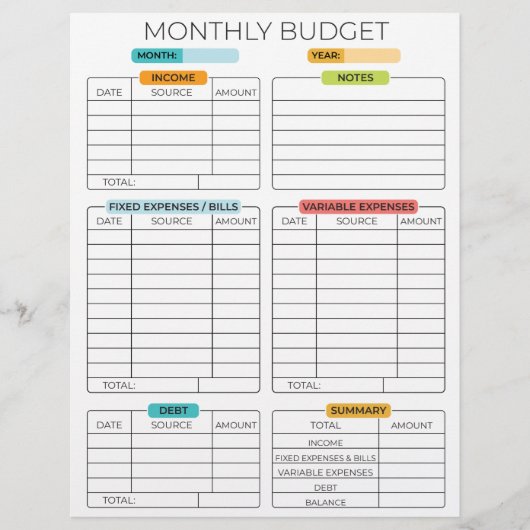 En-tête De Lettre Planificateur budgétaire mensuel (Devant)