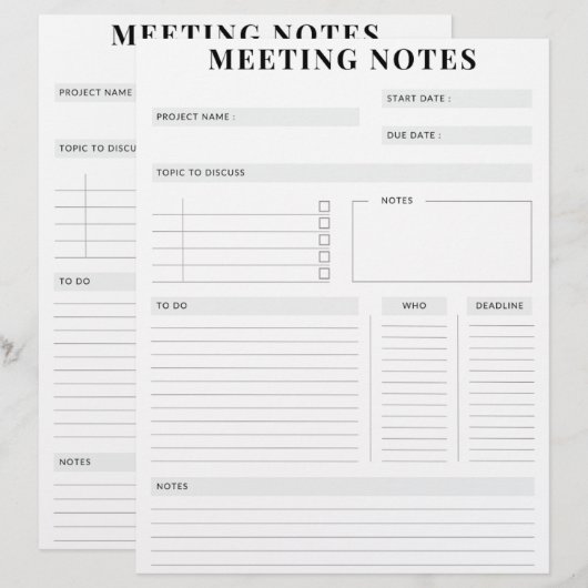 En-tête De Lettre Planificateur de notes de réunion professionnelle (Devant / Derrière)