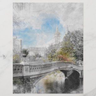 En-tête De Lettre Pont aquarelle à Central Park New York 