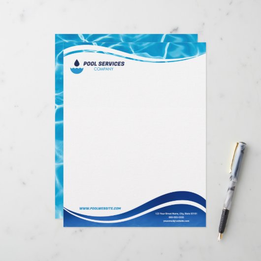 En-tête De Lettre Pool Services Company Letterhead | Swimming Pools  (Devant/Arrière en situation)