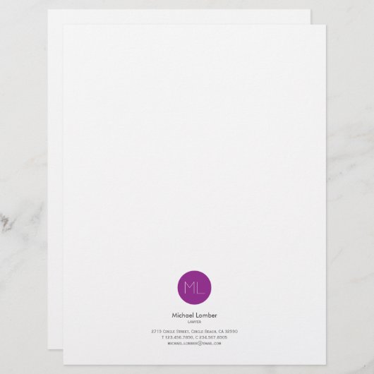 En-tête de lettre pourpre de monogramme de cercle (Devant / Derrière)