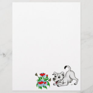 En-tête De Lettre Printemps Éveil, Chiot avec Fleurs et Papillon