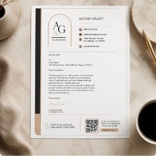 En-tête De Lettre Rappel de rendez-vous avec code QR luxe beige noir