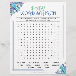 En-tête De Lettre Recherche de mots pour bébé [Floral bleu]