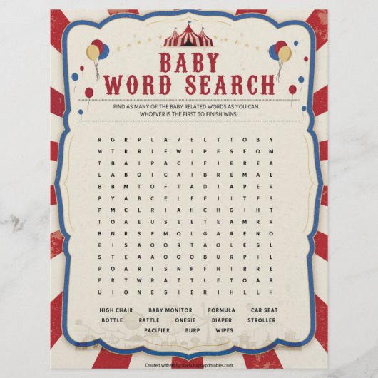 En-tête De Lettre Recherche de mots pour bébés [Thème du cirque] (Devant)