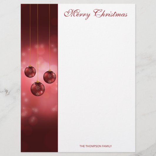 En-tête De Lettre Red Festive Baubles de Noël sur Red Bokeh (Devant)