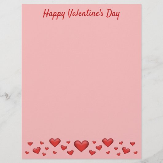 En-tête De Lettre Red Valentine's Day Hearts & Custom Text (Devant)