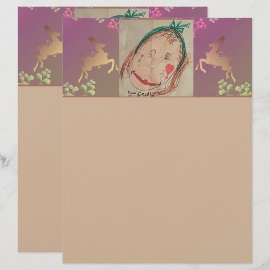 En-tête De Lettre Reindeer, Snowflakes +Photo (Devant / Derrière)