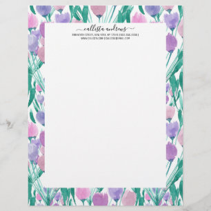 En-tête De Lettre Ressort rose pourpre Tulipe Floral Aquarelle