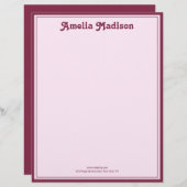 En-tête De Lettre Retro Simple Pink Letterhead (Devant / Derrière)