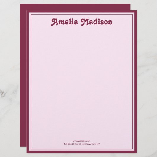 En-tête De Lettre Retro Simple Pink Letterhead (Devant / Derrière)