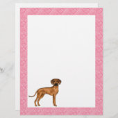 En-tête De Lettre Rhodesian Ridgeback Chien Love Coeur Motif rose (Devant / Derrière)