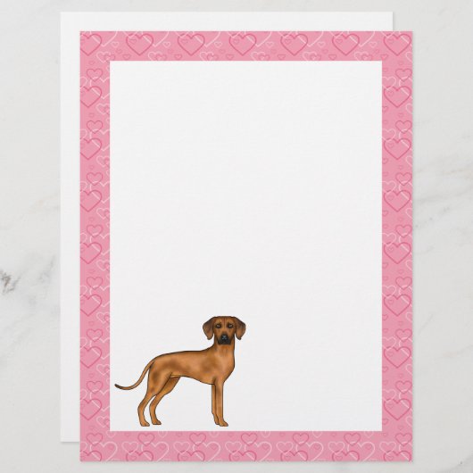En-tête De Lettre Rhodesian Ridgeback Chien Love Coeur Motif rose (Devant / Derrière)