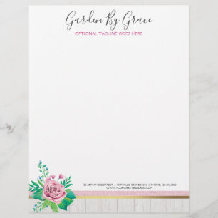 En-tête De Lettre Roses d'aquarelle et cottage chic minable en bois