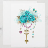 En-tête De Lettre Roses turquoise avec touches (Devant / Derrière)