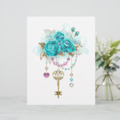 En-tête De Lettre Roses turquoise avec touches (Debout devant)