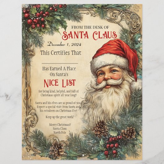 En-tête De Lettre Santa's Nice List Certifications (Devant)