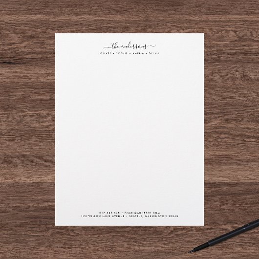 En-tête De Lettre Script de calligraphie moderne Nom de famille pers