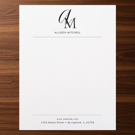 En-tête De Lettre Script Monogram Minimalist Letterhead