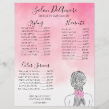 Service Menu Girl avec aquarelle rose tresse