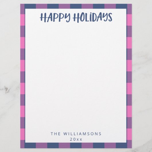 En-tête De Lettre Simple Cute Rose Plaid Nom Vacances (Devant)