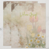En-tête De Lettre Spring Tulips Distressed Scrapbook Paper (Devant / Derrière)