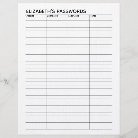 En-tête De Lettre Suivi de mot de passe de base avec nom d'utilisate (Devant)