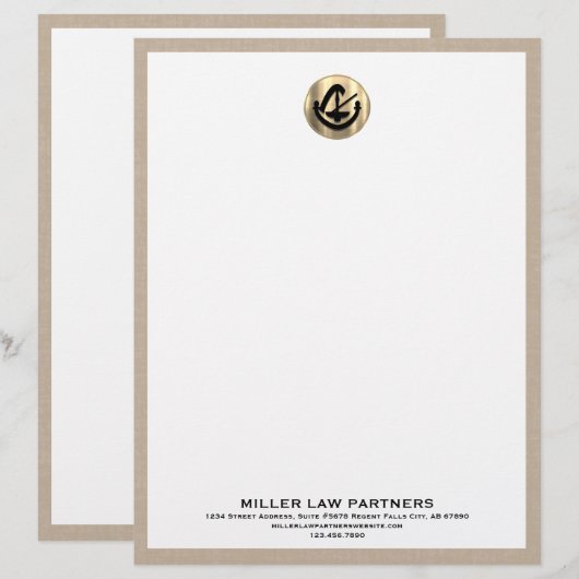 En-tête De Lettre Tête de lettre légale en lin beige (Devant / Derrière)
