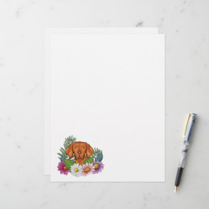 En-tête De Lettre Tête de Vizsla Hongrois avec des Fleurs Colorées d