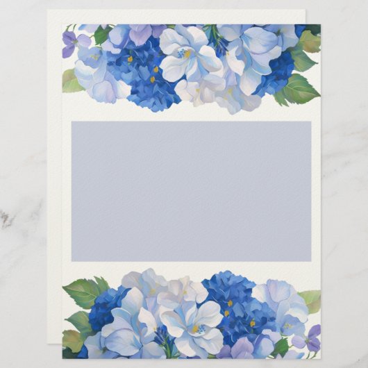 En-tête De Lettre Tons de fleurs bleues (Devant / Derrière)