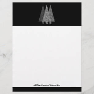 En-tête De Lettre Trois arbres de Noël de Milou. Blanc noir
