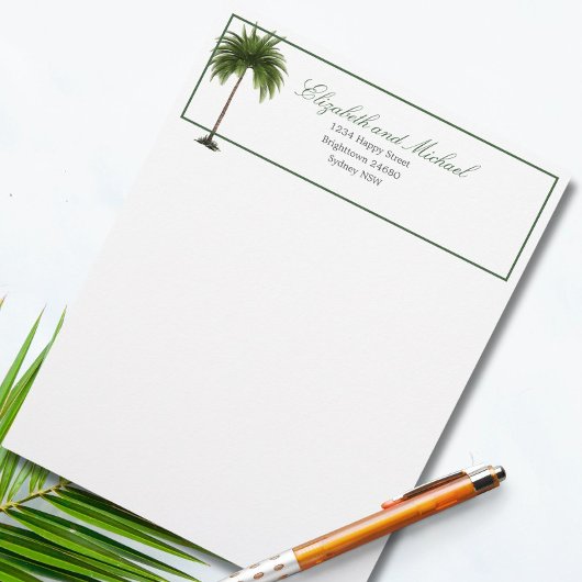 En-tête De Lettre Tropical Palm Tree Green élégant